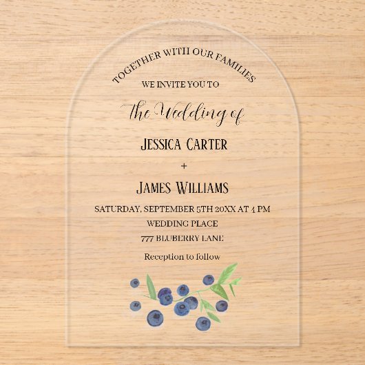 Blueberries Blueberry Fruit Waterverf Bruiloft Acryl Uitnodigingen (Voorkant)