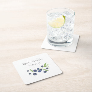 Blueberries Fruit Blueberry Waterverf Bruiloft Vierkante Kartonnen Onderzetter