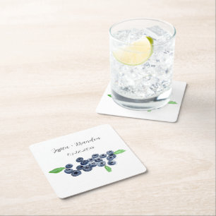 Blueberries Fruit Blueberry Waterverf Bruiloft Vierkante Kartonnen Onderzetter