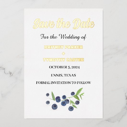 Blueberries Fruit Waterverf Foto QR Code Bruiloft Folie Uitnodiging (Voorkant)