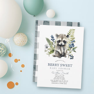 Blueberries & Raccoon Berry Sweet Boy Baby Shower Kaart