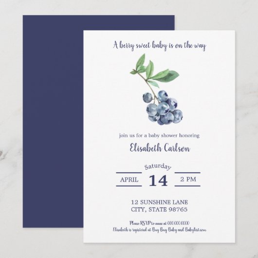 Blueberry Baby shower Berry Sweet Invitation (Devant / Derrière)