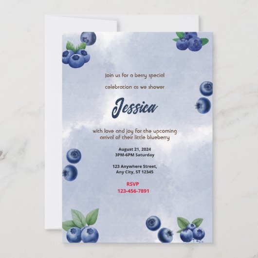 Blueberry-Baby shower Kaart (Voorkant)
