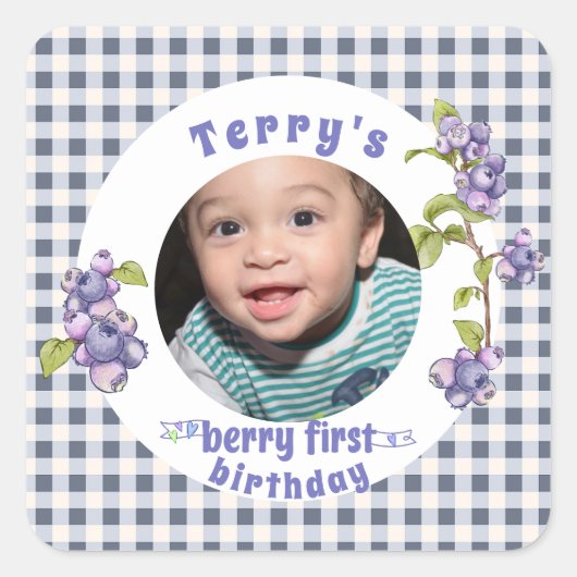 Blueberry Berry Eerste Verjaardagsplein Sticker (Voorkant)