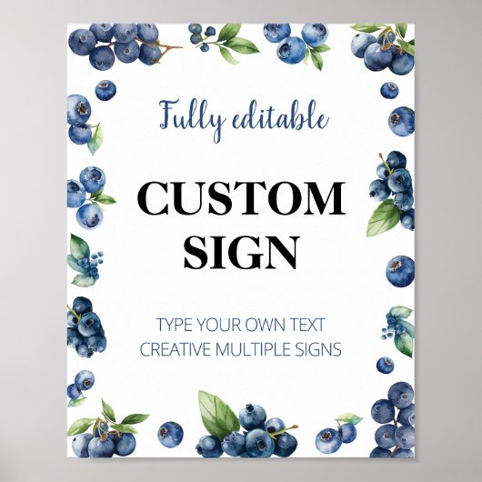 Blueberry Berry Sweet 1e verjaardag aangepaste tek Poster (Voorkant)