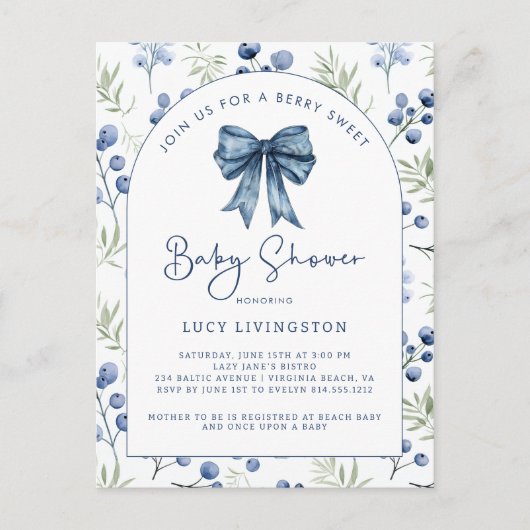 Blueberry Berry Sweet Baby shower Invitation (Devant)