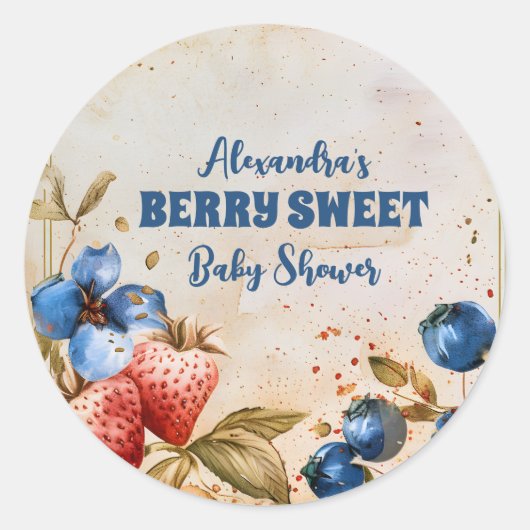 Blueberry Berry Sweet Baby shower Ronde Sticker (Voorkant)