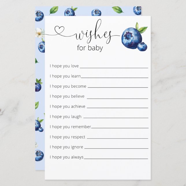 Blueberry Berry Sweet Baby shower Wishes voor Baby (Voorkant / Achterkant)