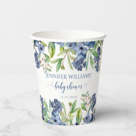 Blueberry bloemige baby boy douche papieren bekers (Achterkant)