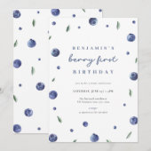 Blueberry Boy Berry Eerste Verjaardag Uitnodiging (Voorkant / Achterkant)