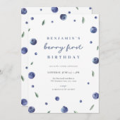 Blueberry Boy Berry Invitation pour le premier ann (Devant / Derrière)