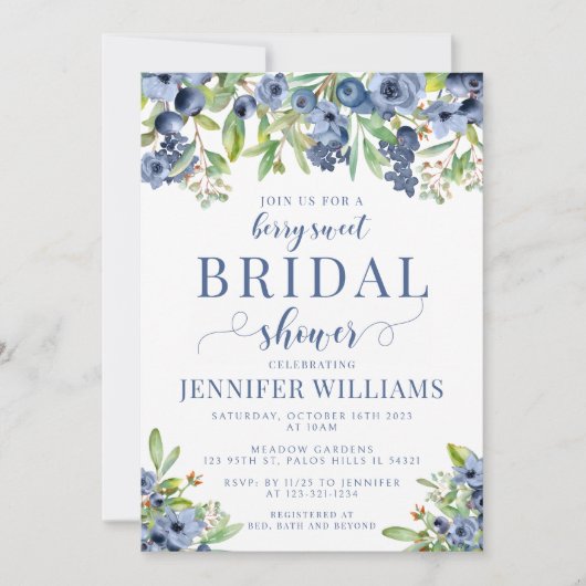 Blueberry een bes zoete bruids douche uitnodiging (Voorkant)