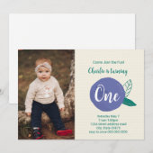 Blueberry First Birthday Photo Invitation (Devant / Derrière)