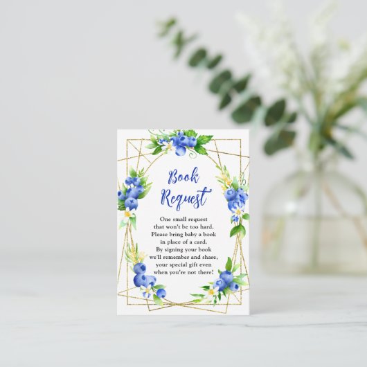 Blueberry Floral Baby Shower Book Request Informatiekaartje (Staand voorkant)