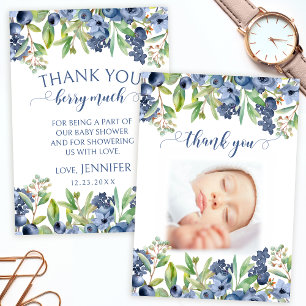 Blueberry floral baby shower photo merci cartes
