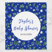 Blueberry Floral Baby Shower Wijn Etiket (Enkel label)