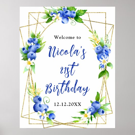 Blueberry Floral Birthday Welcome Poster (Voorkant)