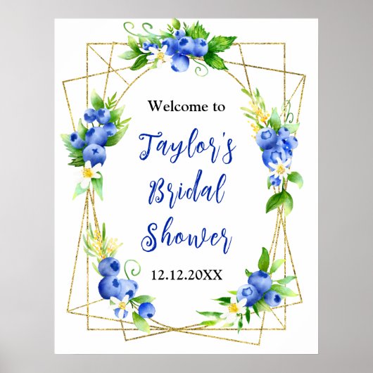 Blueberry Floral Bridal Shower Welcome Sign Poster (Voorkant)