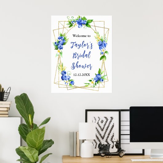Blueberry Floral Bridal Shower Welcome Sign Poster (Thuiskantoor)