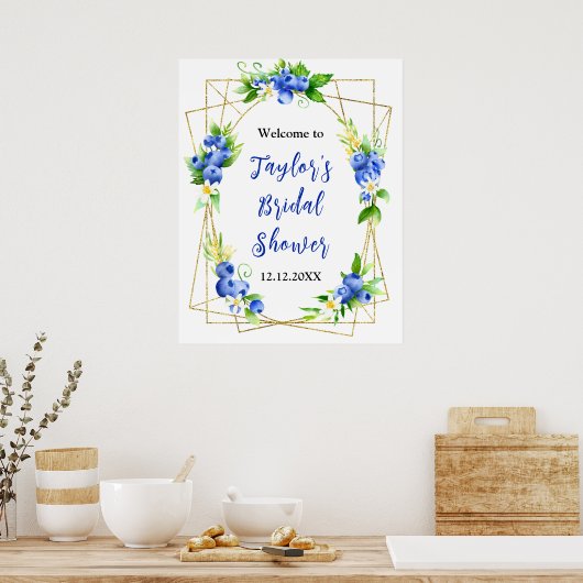 Blueberry Floral Bridal Shower Welcome Sign Poster (Keuken)