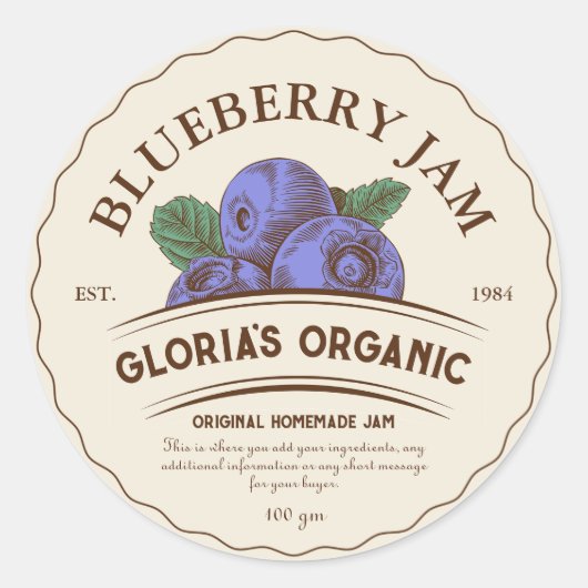 Blueberry Fruit Jam Food Product Label (Voorkant)