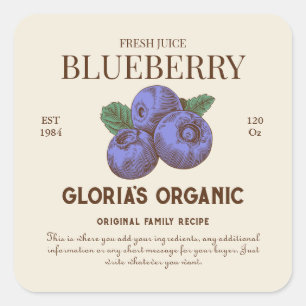  Blueberry Fruit Juice Productlabel Vierkante Sticker
