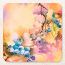 Blueberry Fruit Pattern — Hand-Painted Berries Vierkante Kartonnen Onderzetter