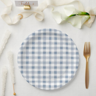 Blueberry Gingham Pattern Baby shower Papieren Bordje