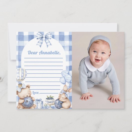 Blueberry Gingham Time Capsule Note Message Kaart (Voorkant)