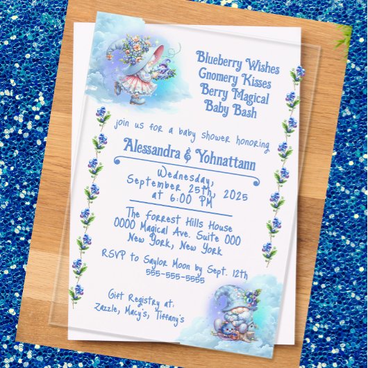 Blueberry Gnomes Baby shower Acrylique Invitation