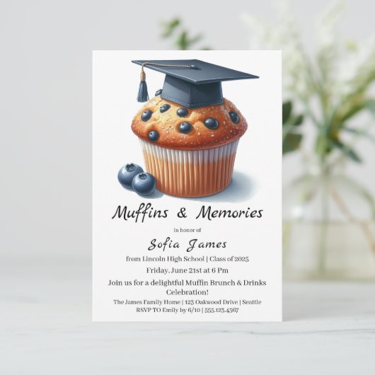 Blueberry Graduation Cupcake Brunch Celebration Kaart (Staand voorkant)