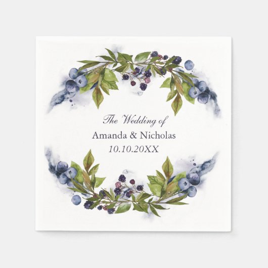 Blueberry herfst bruiloft gepersonaliseerd servet (Voorkant)