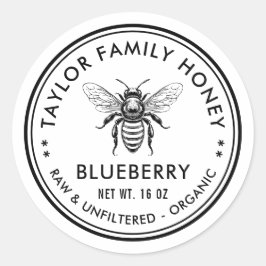 Blueberry honing label met honingbij