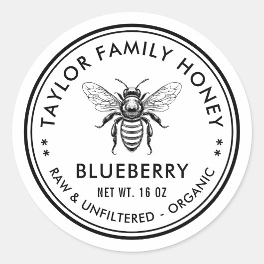 Blueberry honing label met honingbij (Voorkant)