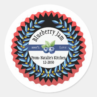 Blueberry Jam Gemaakt Met Liefde Modern Blauw Rond Ronde Sticker