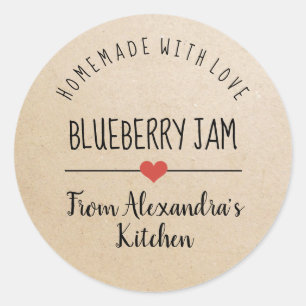 Blueberry jam homemade met love kraft   ronde sticker