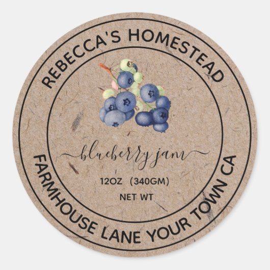 Blueberry Jam Kraft Papier Canne Jar Étiquette (Devant)