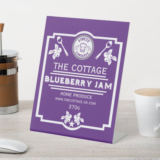 Blueberry Jam Seller Reclamebord Met Voetstuk (Insitu)