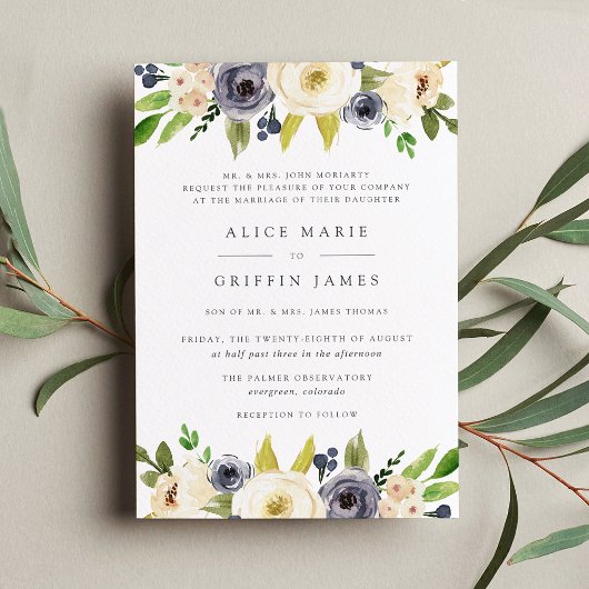 Blueberry Lane Wedding Invitation Kaart