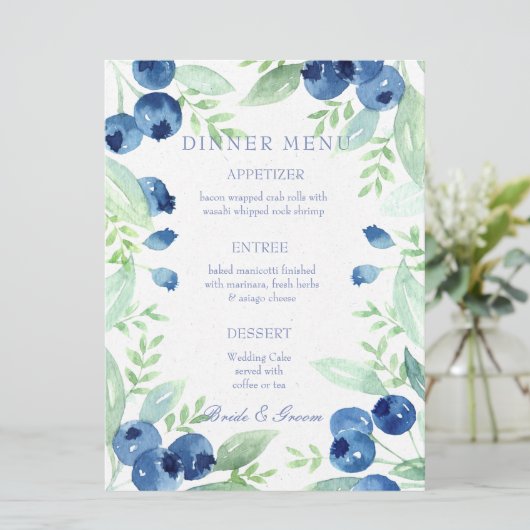 Blueberry Midzomer Rustieke Berry Bruiloft Menu (Staand voorkant)