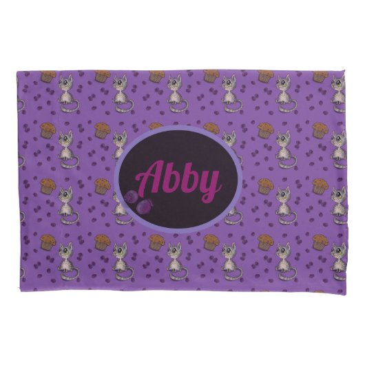 Blueberry Muffin Bloop Cat Pattern Pillowcase Kussensloop (Voorkant)