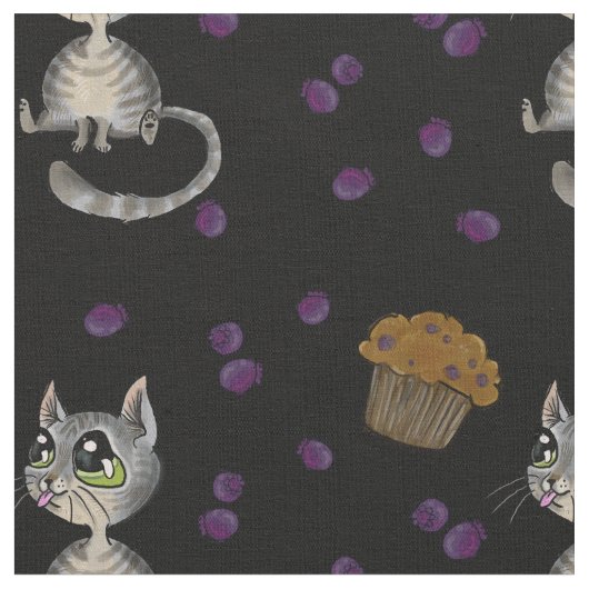 Blueberry Muffin Bloop Kitty Motif Tissu foncé (Fermer)