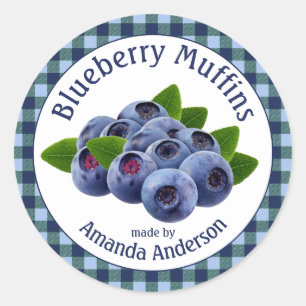 Blueberry Muffins Plaid 3" Cirkel Voedsel Label
