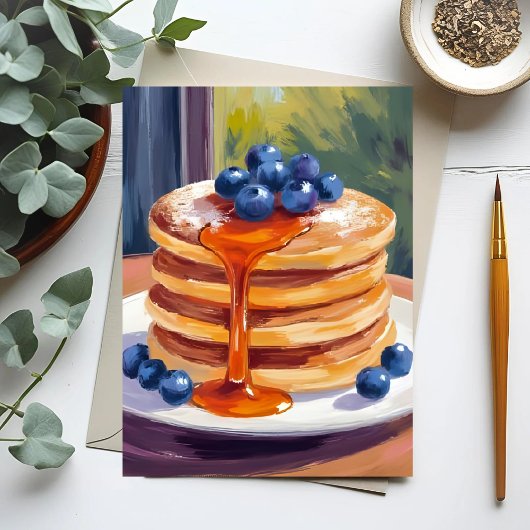 Blueberry-pannenkoeken | olieverfschilderij briefkaart