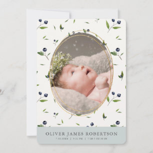 Blueberry Pattern Jongen Foto Geboorte Aankondigin Kaart