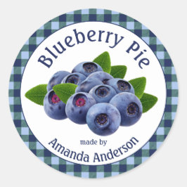 Blueberry Pie Plaid 3" Cirkel Voedseletiket Ronde Sticker