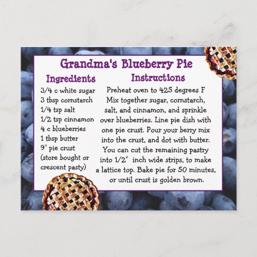 Blueberry Pie Recept Briefkaart (Voorkant)