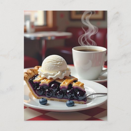 Blueberry Pie, vanille ijs en koffie Briefkaart (Voorkant)