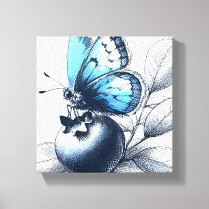 Blueberry Sketched Butterfly Canvas Muurkunst Afdruk