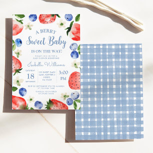 Blueberry Strawberry Berry Sweet Baby shower Kaart